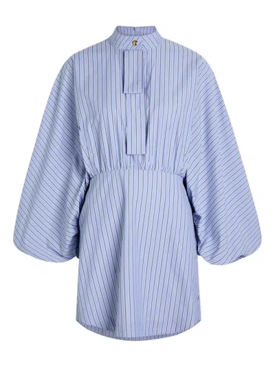 Zimmermann Drawstring Striped Woven Mini Shirt Dress In Blue