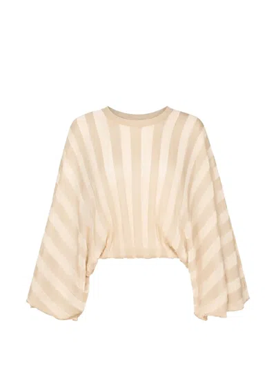 Zimmermann Striped Batwing-sleeve Blouse In Neutrals