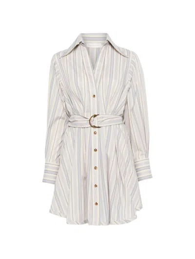 Zimmermann Striped Belted Mini Dress In Neutral