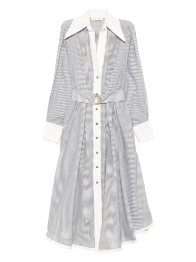 Zimmermann Striped Belted Shirt Dress In Neutral