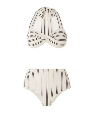 Zimmermann Daylight Twist-front Striped Ribbed Stretch-modal Bikini In Multi