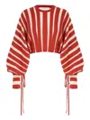 Zimmermann Striped Bow Rebellion Sweater In Red
