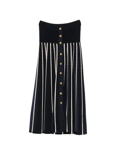 Zimmermann Luna Button-detailed Pleated Striped Knitted Midi Skirt In Blue