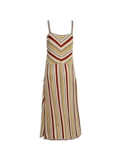 Pre-owned Zimmermann Striped Crochet-knit Midi Dress In Neutral