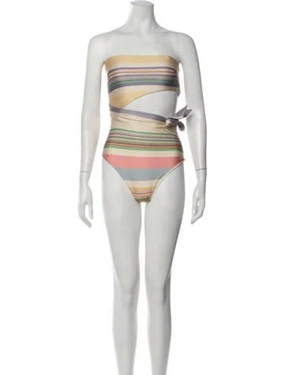 Pre-owned Zimmermann Striped Cutout Accent One-piece In Yellow