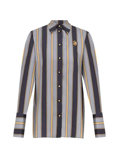 Zimmermann Striped Embroidered-patch Shirt In Blue