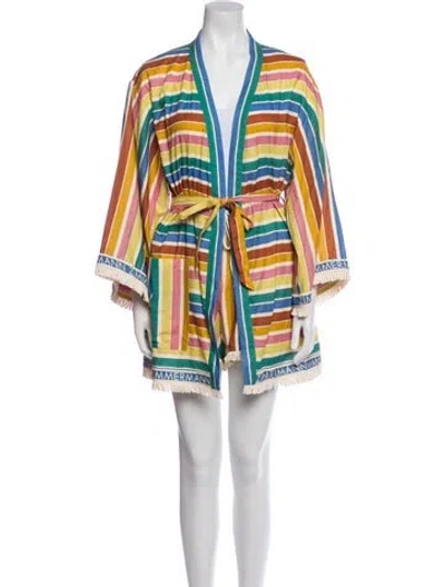 Pre-owned Zimmermann Striped Fringe Trim Accent Short Set In Blue