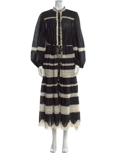 Pre-owned Zimmermann Striped Long Dress In Black