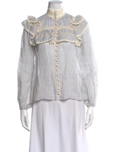Pre-owned Zimmermann Striped Long Sleeve Blouse In Blue/neutrals