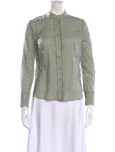 Pre-owned Zimmermann Striped Long Sleeve Blouse In Green