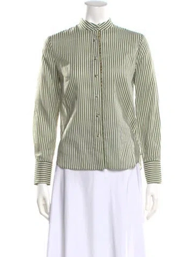 Pre-owned Zimmermann Striped Long Sleeve Blouse In Green
