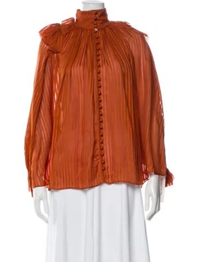 Pre-owned Zimmermann Striped Long Sleeve Blouse In Orange