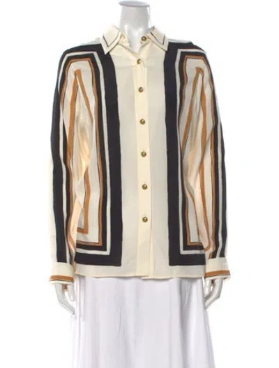 Pre-owned Zimmermann Striped Long Sleeve Blouse W/ Tags In Neutrals