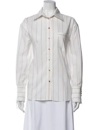 Pre-owned Zimmermann Striped Long Sleeve Blouse In White
