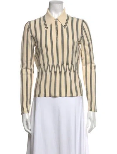 Pre-owned Zimmermann Striped Long Sleeve Polo In Neutral