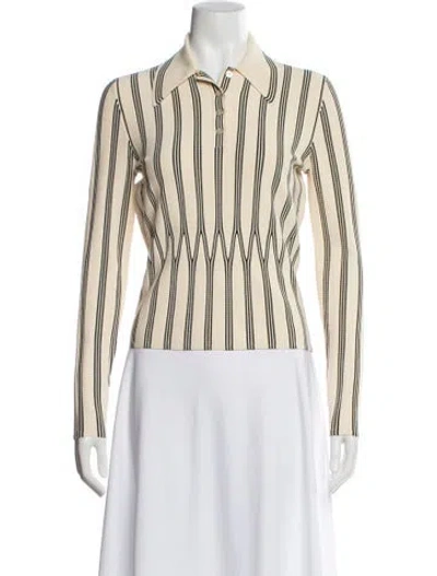 Pre-owned Zimmermann Striped Long Sleeve Polo W/ Tags In Neutral
