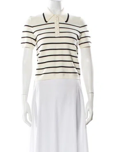 Pre-owned Zimmermann Striped Long Sleeve Polo In White