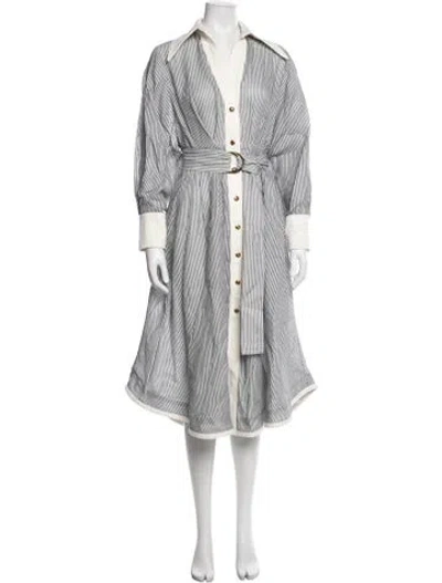 Pre-owned Zimmermann Striped Midi Length Dress In Grey