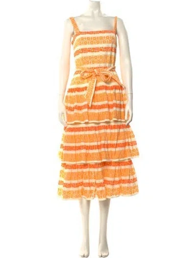 Pre-owned Zimmermann Striped Midi Length Dress In Orange