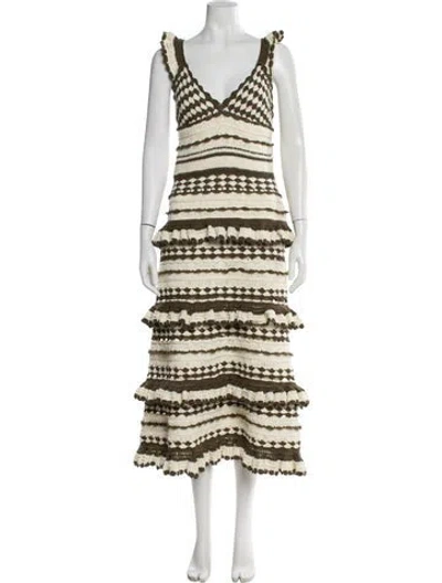 Pre-owned Zimmermann Striped Midi Length Dress W/ Tags In Green