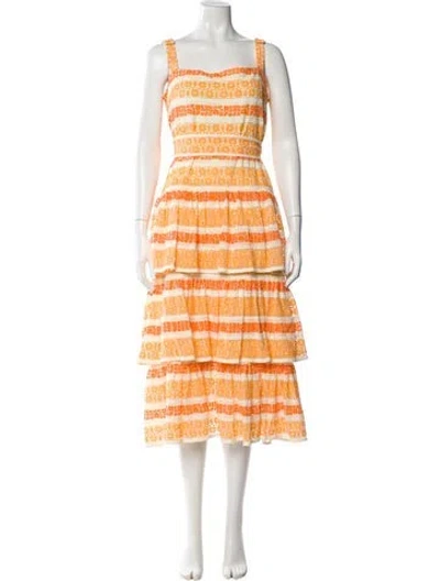 Pre-owned Zimmermann Striped Midi Length Dress W/ Tags In Orange