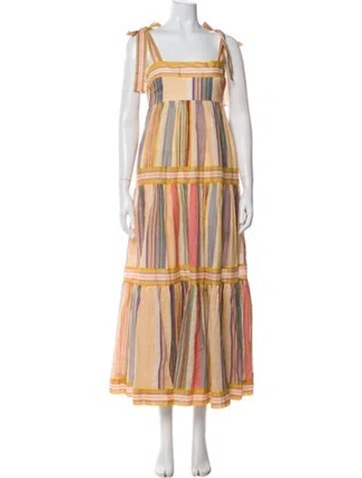 Pre-owned Zimmermann Striped Midi Length Dress W/ Tags In Yellow