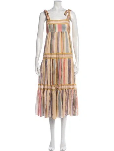 Pre-owned Zimmermann Striped Midi Length Dress In Yellow