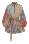 Zimmermann Rebellion Striped Puff-sleeve Mini Dress In Multi
