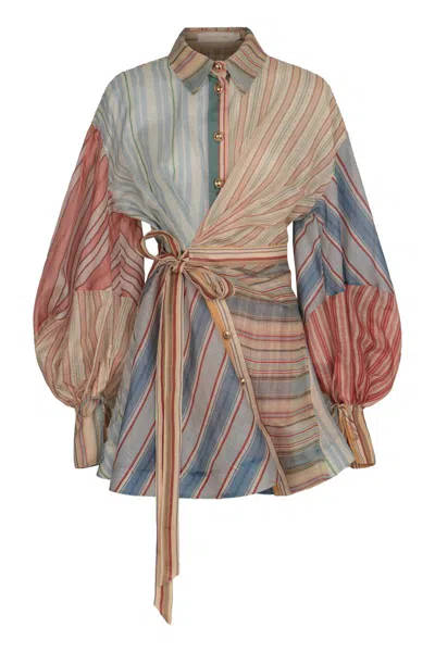 Zimmermann Rebellion Striped Puff-sleeve Mini Dress In Multi
