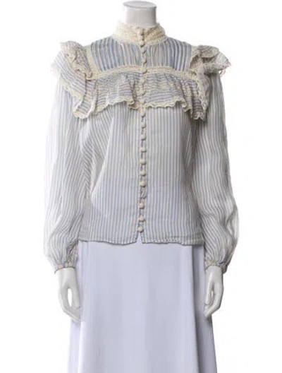 Pre-owned Zimmermann Striped Mock Neck Blouse In Blue
