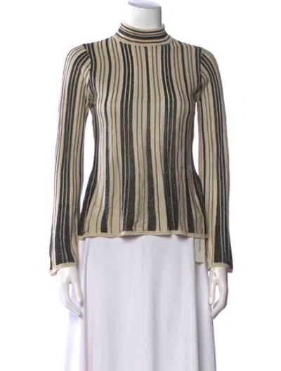 Pre-owned Zimmermann Striped Mock Neck Blouse W/ Tags In Neutral