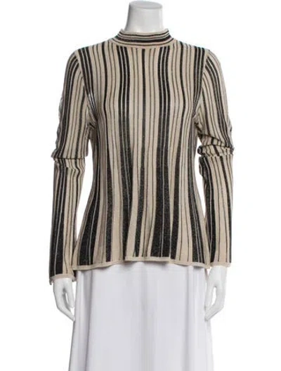 Pre-owned Zimmermann Striped Mock Neck Top In Neutral