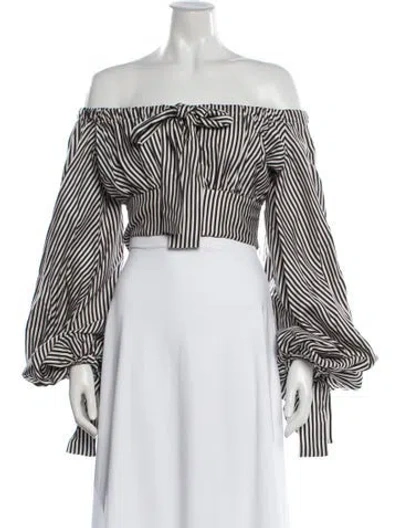 Pre-owned Zimmermann Striped Off-the-shoulder Crop Top W/ Tags In Neutral