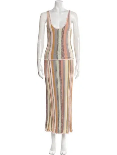 Pre-owned Zimmermann Striped Pleated Accents Skirt Set In Neutral