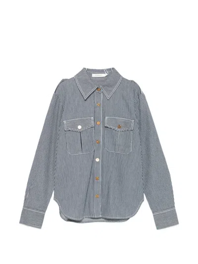 Zimmermann Striped Pocket Denim Top In Green