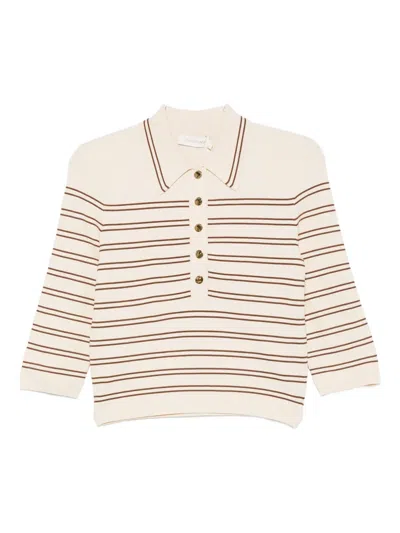 Zimmermann Striped Polo Top In Neutral