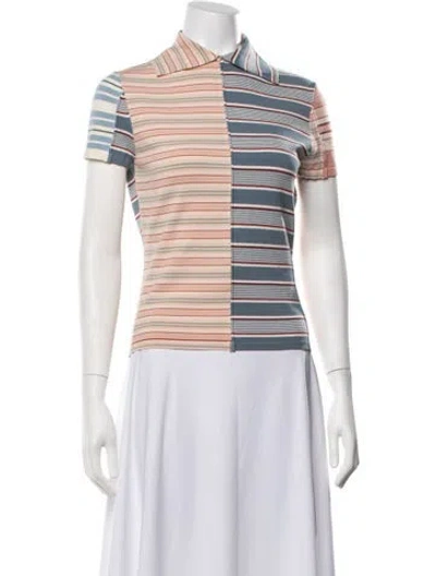 Pre-owned Zimmermann Striped Short Sleeve Polo In White