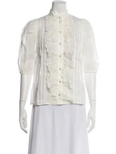 Pre-owned Zimmermann Striped Three-quarter Sleeve Blouse In White