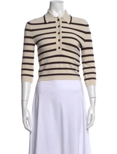 Pre-owned Zimmermann Striped Three-quarter Sleeve Crop Top In Neutrals