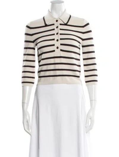 Pre-owned Zimmermann Striped Three-quarter Sleeve Polo In Neutral