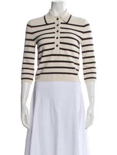 Pre-owned Zimmermann Striped Three-quarter Sleeve Polo In Neutral