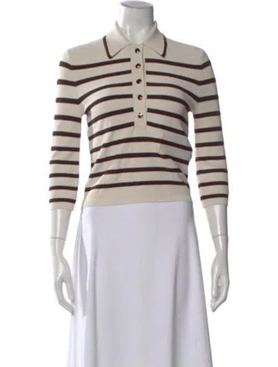 Pre-owned Zimmermann Striped Three-quarter Sleeve Polo In Neutral