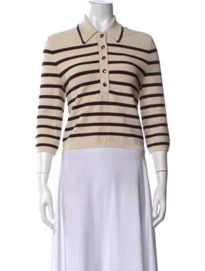 Pre-owned Zimmermann Striped Three-quarter Sleeve Polo In Neutrals