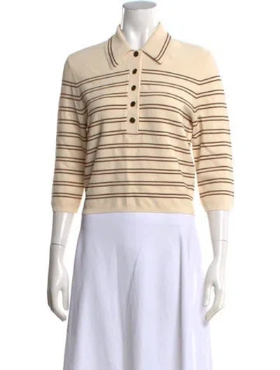 Pre-owned Zimmermann Striped Three-quarter Sleeve Polo W/ Tags In Neutrals