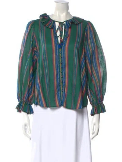 Pre-owned Zimmermann Striped Tie Neck Blouse In Green
