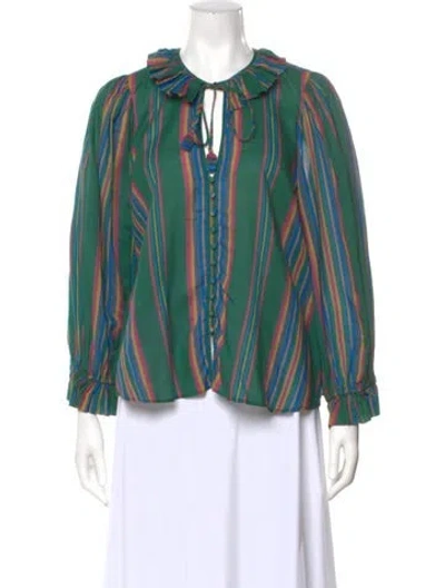 Pre-owned Zimmermann Striped Tie Neck Blouse In Green