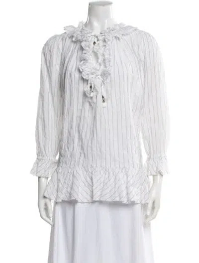Pre-owned Zimmermann Striped Tie Neck Blouse In White