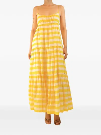 Pre-owned Zimmermann Striped Tiered Maxi Dress In Yellow
