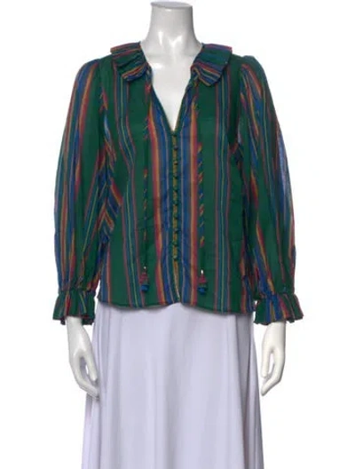 Pre-owned Zimmermann Striped V-neck Blouse In Green