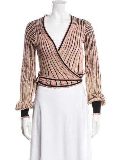 Pre-owned Zimmermann Striped V-neck Sweater In Brown